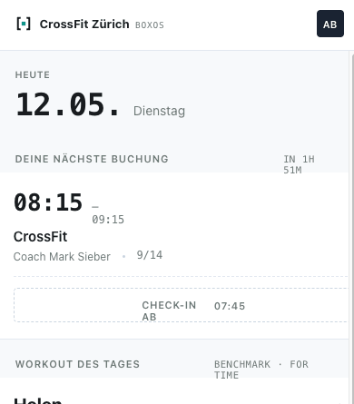 BoxOS Mitglieder-App — Heute